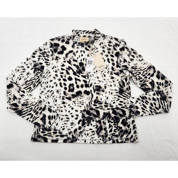 Elie Tahari Womens Size Medium Leopard Print Long Sleeve Mock Neck Shirt Top - Picture 1 of 7